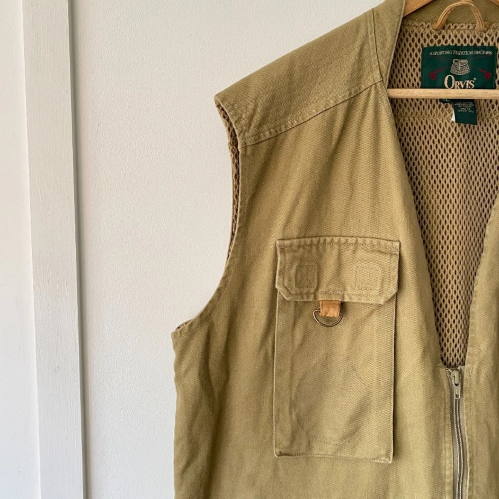 Orvis Zambezi Fishing Vest Size XL Khaki Beige Twill Vintage Hunting Rare - Picture 8 of 15